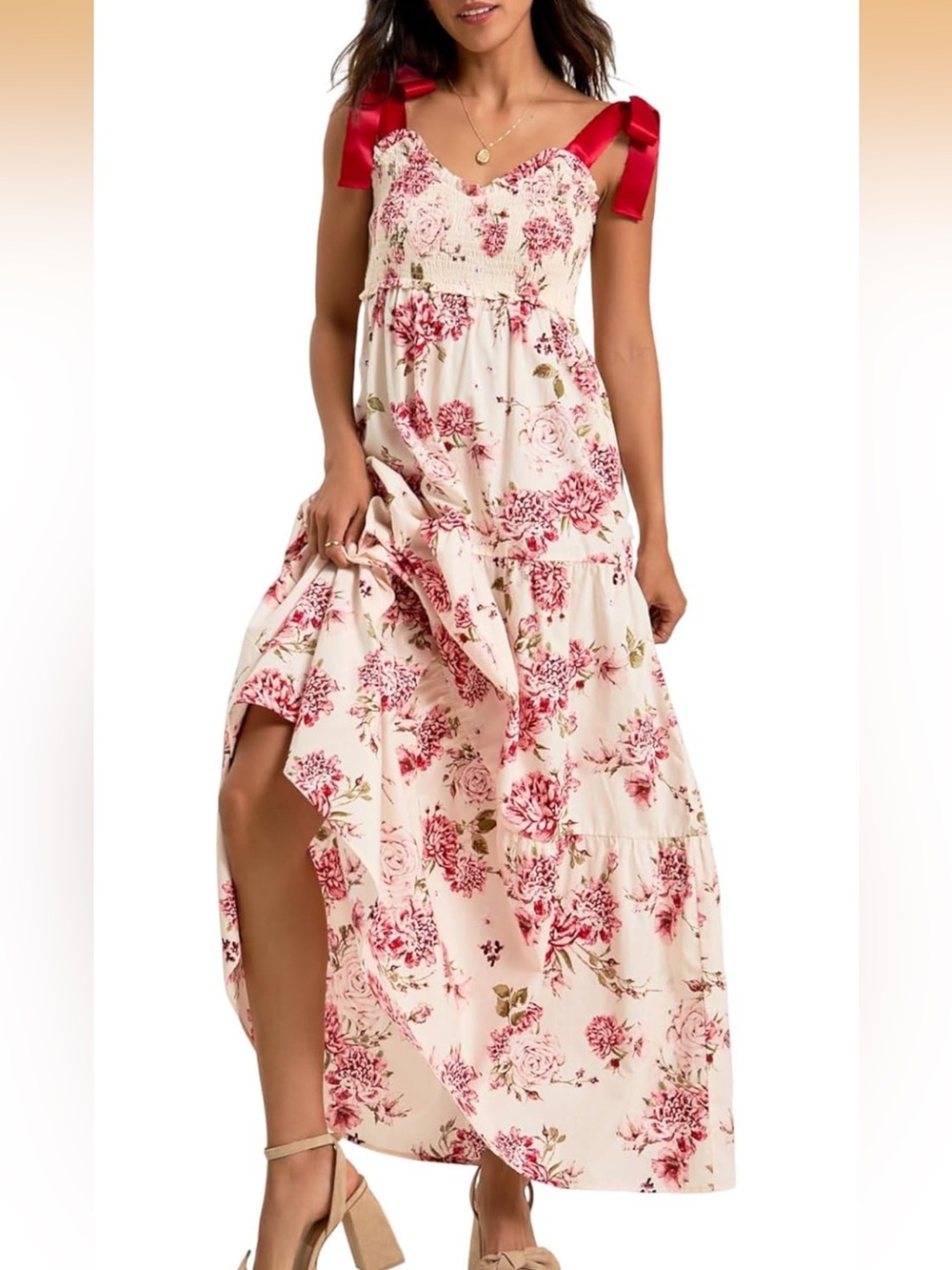 Bloom Sleeveless Floral Maxi w/Ribbons Dress
